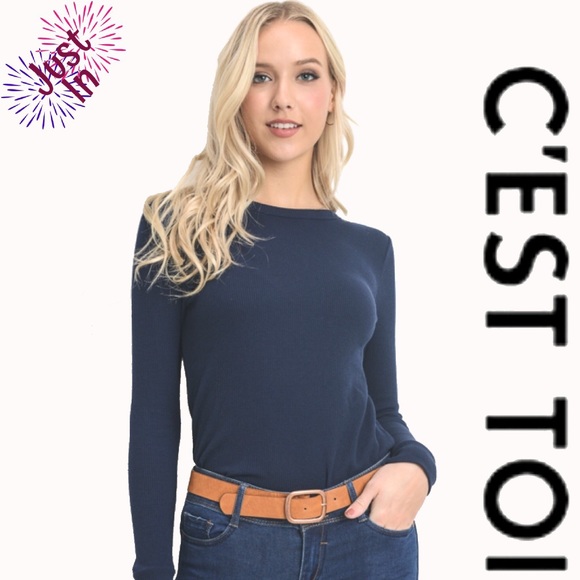 Modern Owl Boutique Tops - “Nan” Thermal Waffle Knit Shirt in Navy